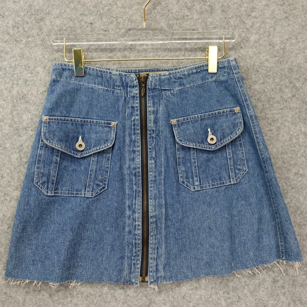 Vintage 90s Y2K Indie Grunge Skirt Women SMALL 4 Blue Cargo Denim Frayed EXPRESS